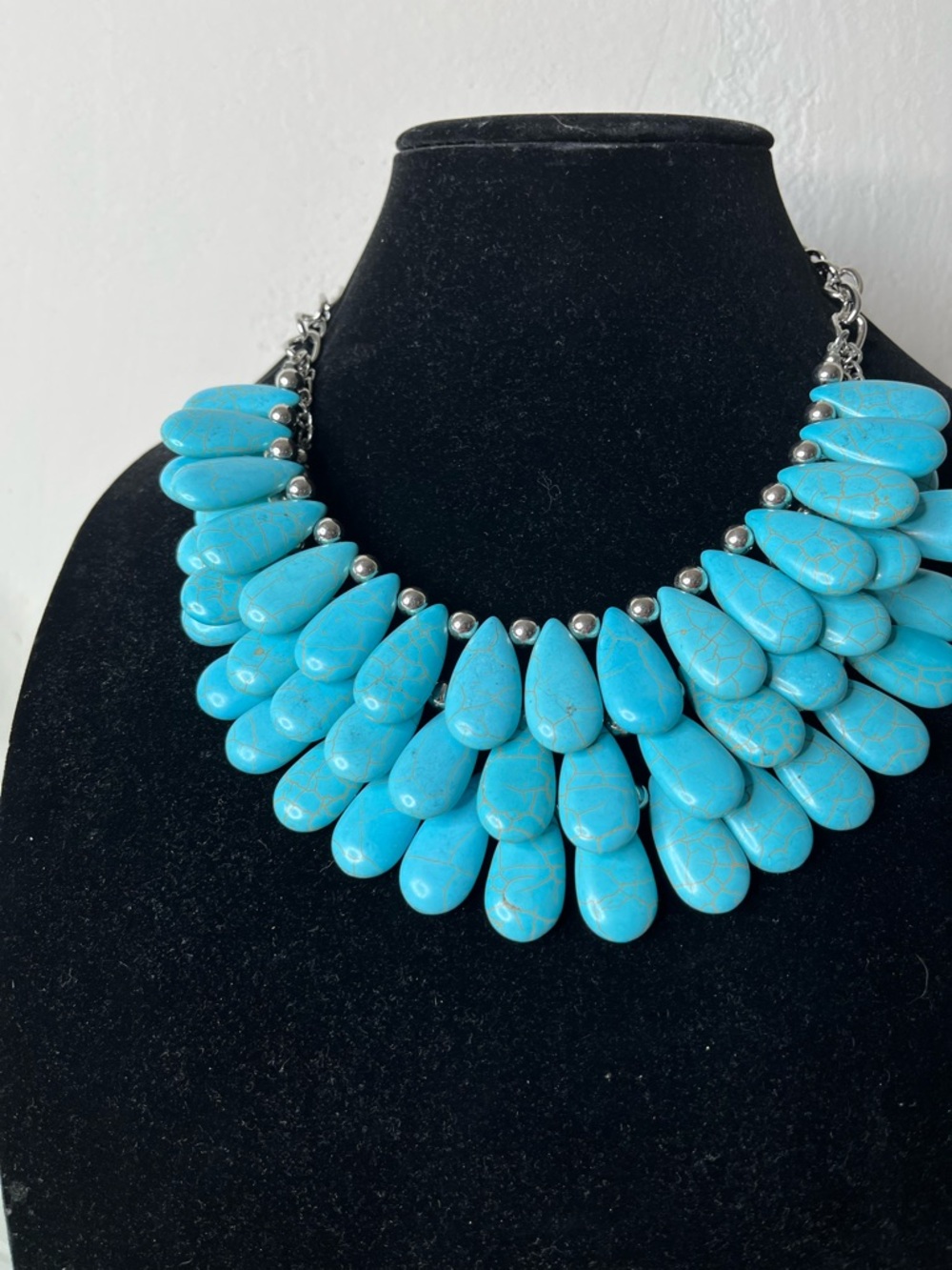 Statement Teardrop Bib Necklace - Turquoise Blue